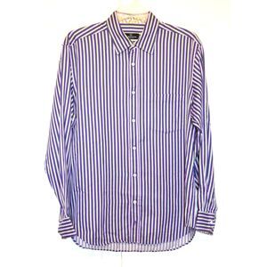 Bugatchi Purple Striped Shirt‎ Mens XL Contrast Cuff & Collar Long Sleeve